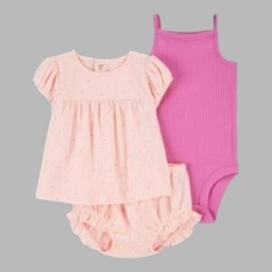 NEW Carter's Baby Girls 3-Piece Outfit Set - Top, Bodysuit & Diaper Cover